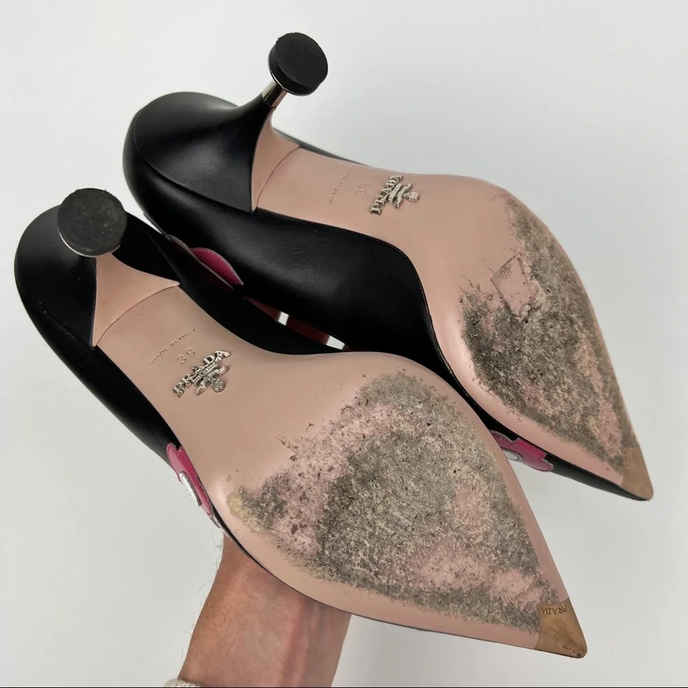 Prada Floral Leather Pointed Toe Heels - Picture 5 of 8